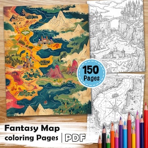 150 Fantasy Map Coloring Pages – Magical Lands, Treasure Trails & Imaginative Worlds – For Adults – PDF Download