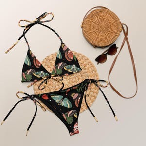 Butterfly Garden Black Recycled String Bikini Set