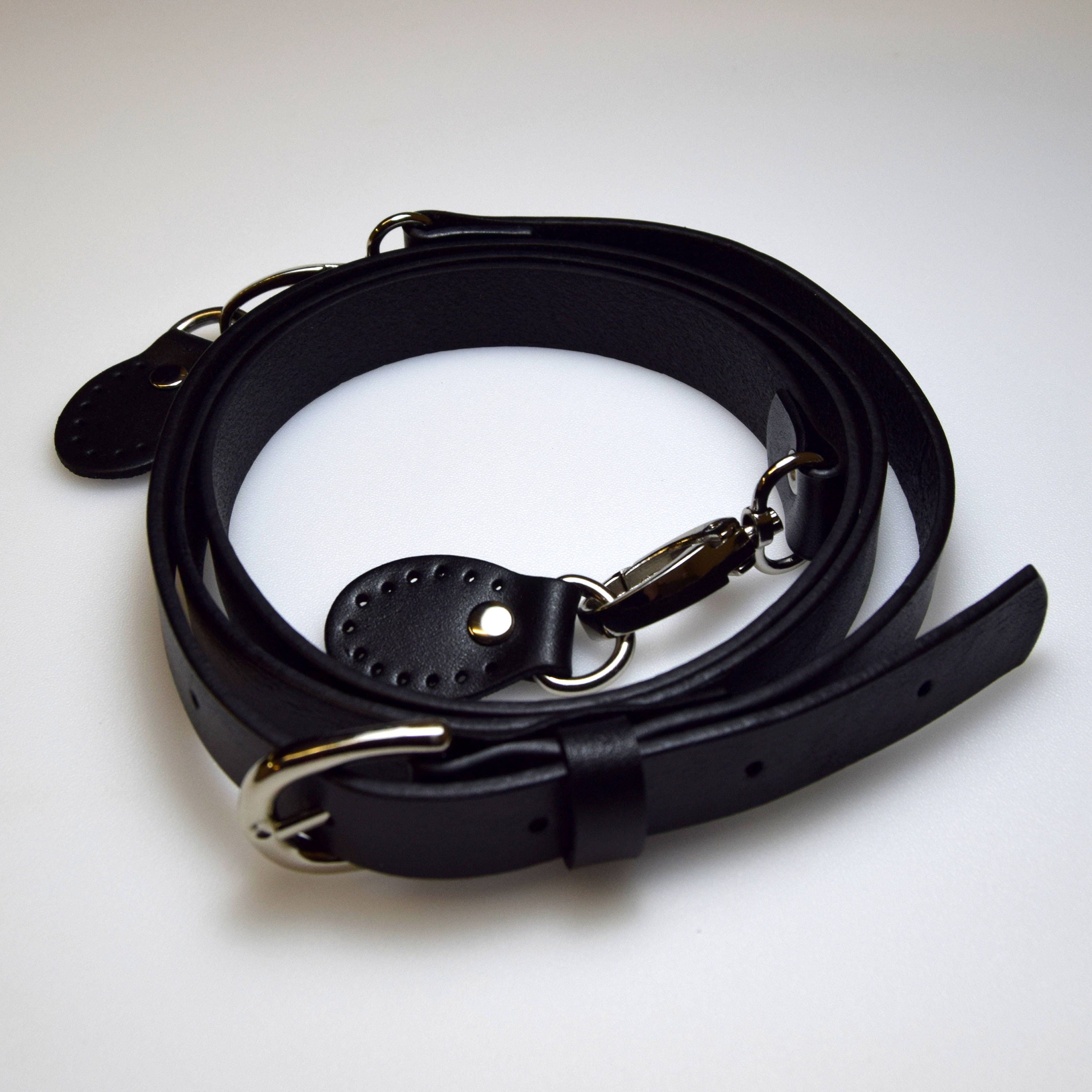 Leather Bag Strap with Sew On Tabs Black Silver Fittings Etsy