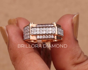 Round Cut Moissanite Diamond Engagement Ring, Unique Men's Wedding Ring, Pave Set Anniversary Ring, Men's Diamond Ring, Gift For Him