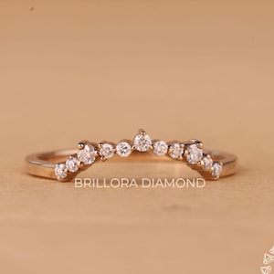 Round Brilliant Moissanite Diamond Wedding Band, Cluster Wedding Band, Half Eternity Band, Curved Diamond Band, Gift for Her, Solitaire Band