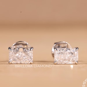 Radiant Cut Moissanite Diamond Earring, Minimalist Earrings, Radiant Solitaire Earrings, Wedding Gift, Screw Back Earrings, Gift For Wife