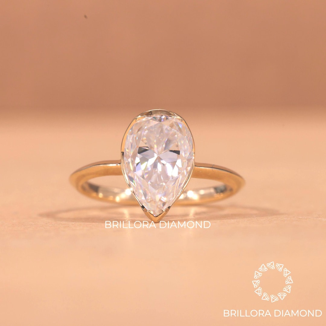 Pear Cut Moissanite Diamond Engagement Ring Solitaire Wedding Ring One ...