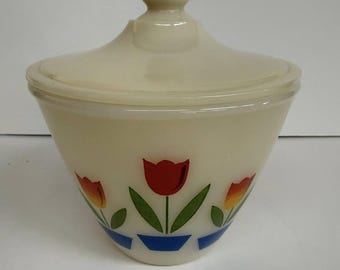 Vintage Fire King Tulip Bowl Set: Grease Jar, Salt & Pepper