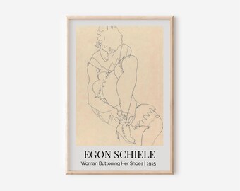 Impresión de Egon Schiele: Mujer abotonándose los zapatos: Póster de arte expresionista (descarga digital)