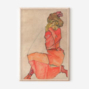 Egon Schiele Kneeling Woman Print: Expressionist Vintage Art (Digital Download)