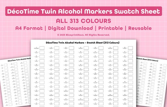 DécoTime Alcohol Twin Markers – Colour Swatch Sheet (ALL 313 COLOURS)