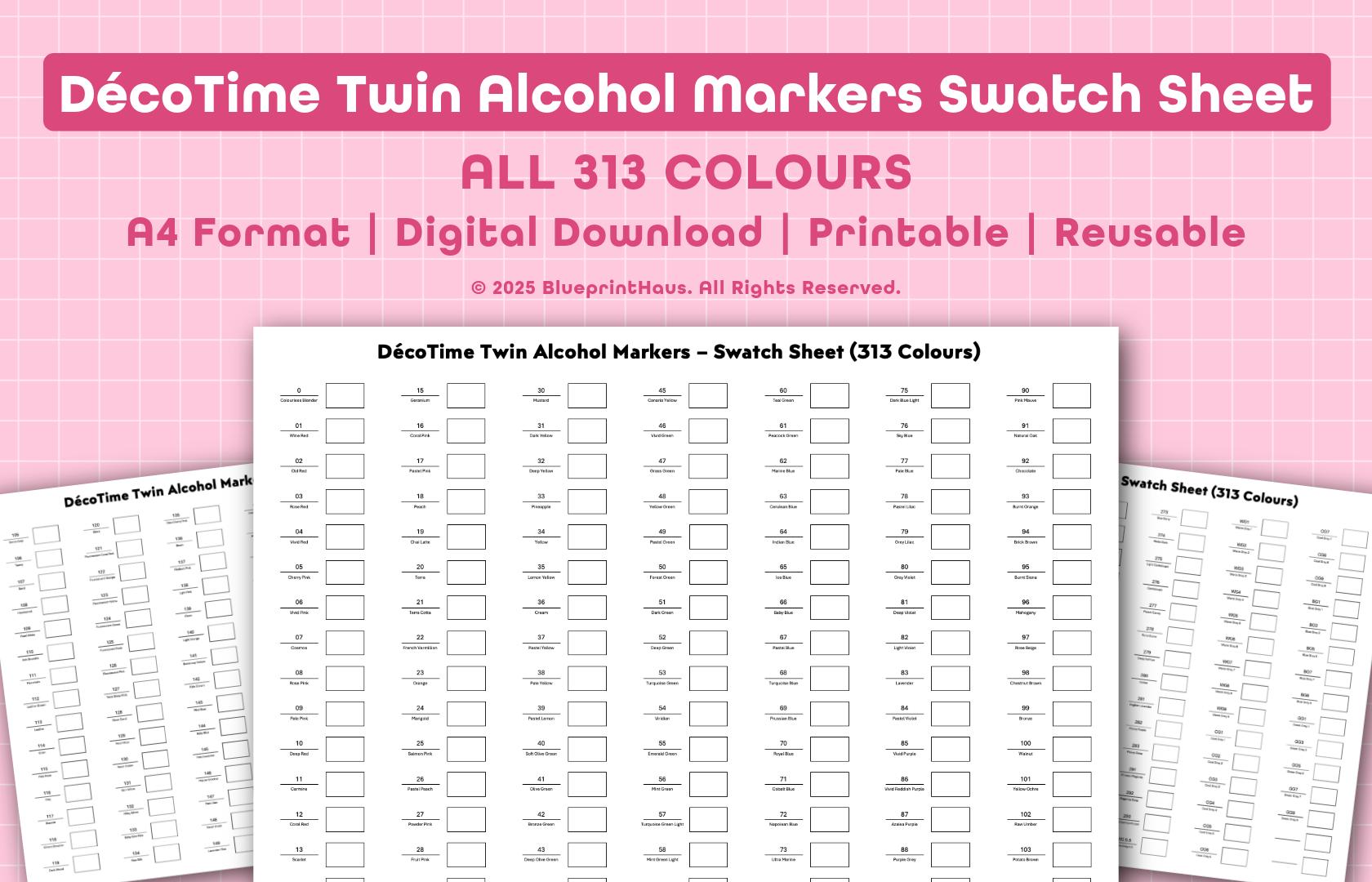 Décotime Alcohol Twin Markers – Colour Swatch Sheet (ALL 313
