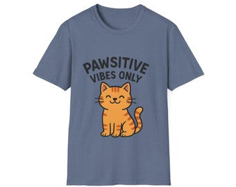 Pawsitive Vibes Only Unisex Softstyle T-Shirt - Cat Lovers Gift, Cute Animal Tee, Paw Print T-Shirt, Custom Gift for Friends