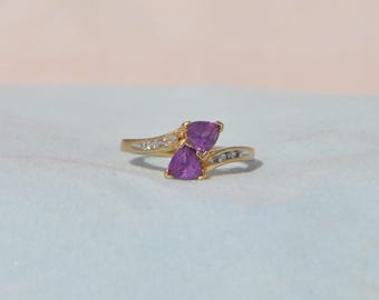 Vintage 10k Solid Yellow Gold Natural Amethyst Diamond Ring