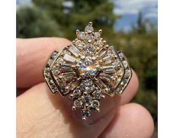 Vintage 1.48 ctw 14k Solid Gold Natural Round Baguette Channel Set Diamond Ring