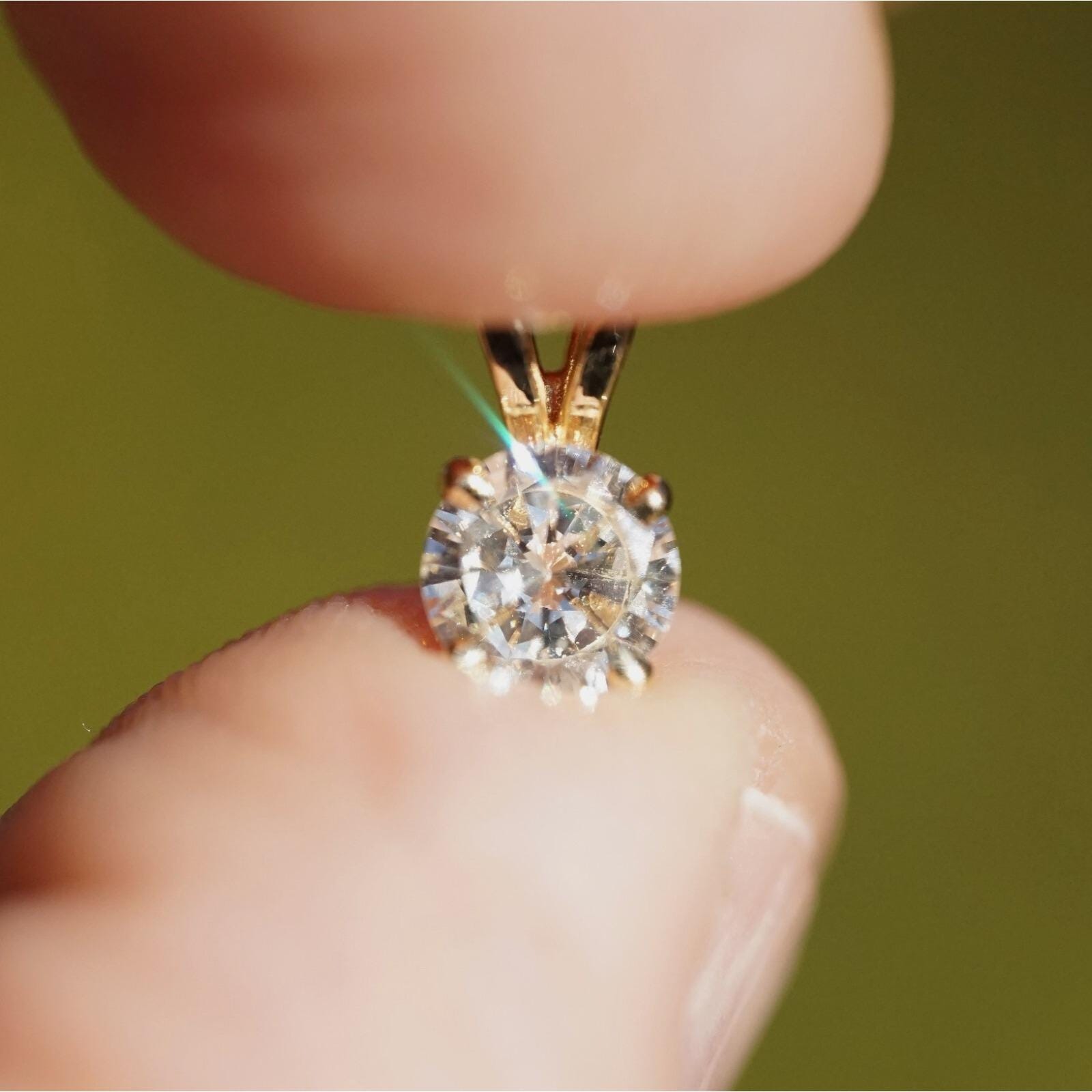 14k Solid Gold Natural Solitaire Round Brilliant .46 Ct SI-1 Diamond Pendant