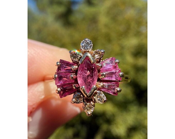Vintage 14k Solid Yellow Gold Natural Ruby & Diamond Ring - Oval ...