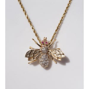 Vintage 13k Solid Gold Natural High Quality Diamond & Ruby Bee Pendant Brooch