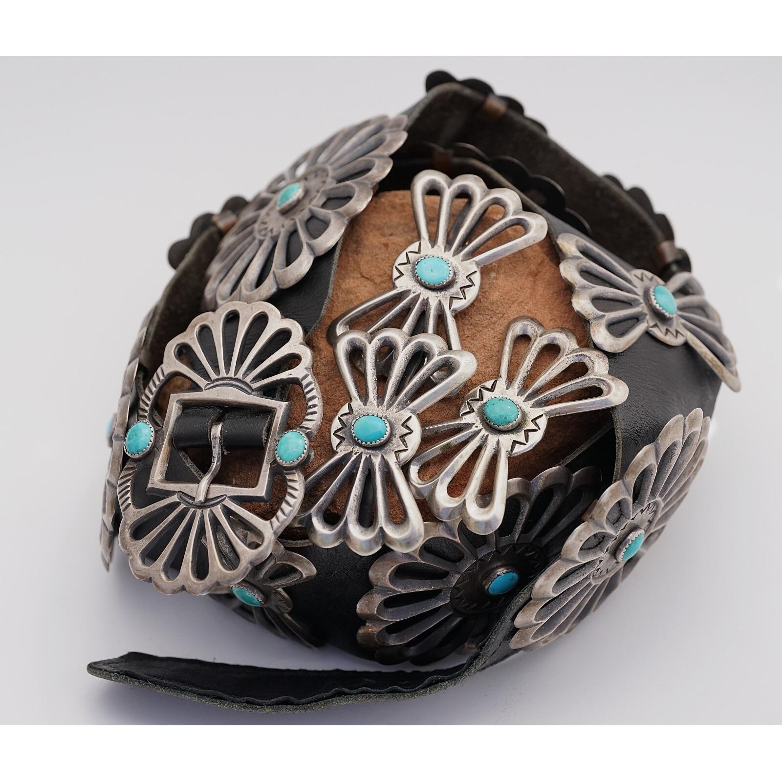 Vintage‎ Louise Morgan Navajo Sterling Silver Sand Cast Turquoise Concho Belt Silver Concho Belts, Buckles: Navajo, Hopi, Zuni main image 4