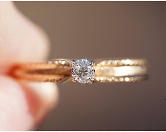 Antique Vintage 18k Solid Yellow Gold Natural Old Mine Cut Diamond Ring - Size 6