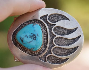 Navajo Sterling Silver Bear Belt Buckle - Etsy display picture 1
