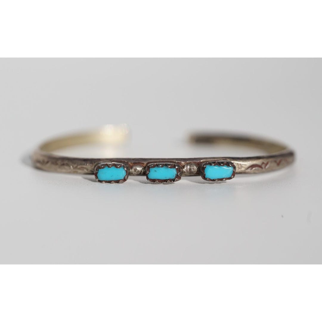 Old Pawn Native American Indian Sterling Silver Turqiouse Child's Cuff ...
