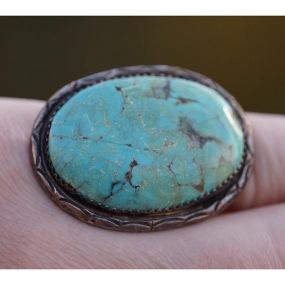 Bague Native American (Navajo) En Argent Sterling Et Turquoise Richard Begay - Taille 51 - Occasion Avec Gros Défaut Sur La Turquoise