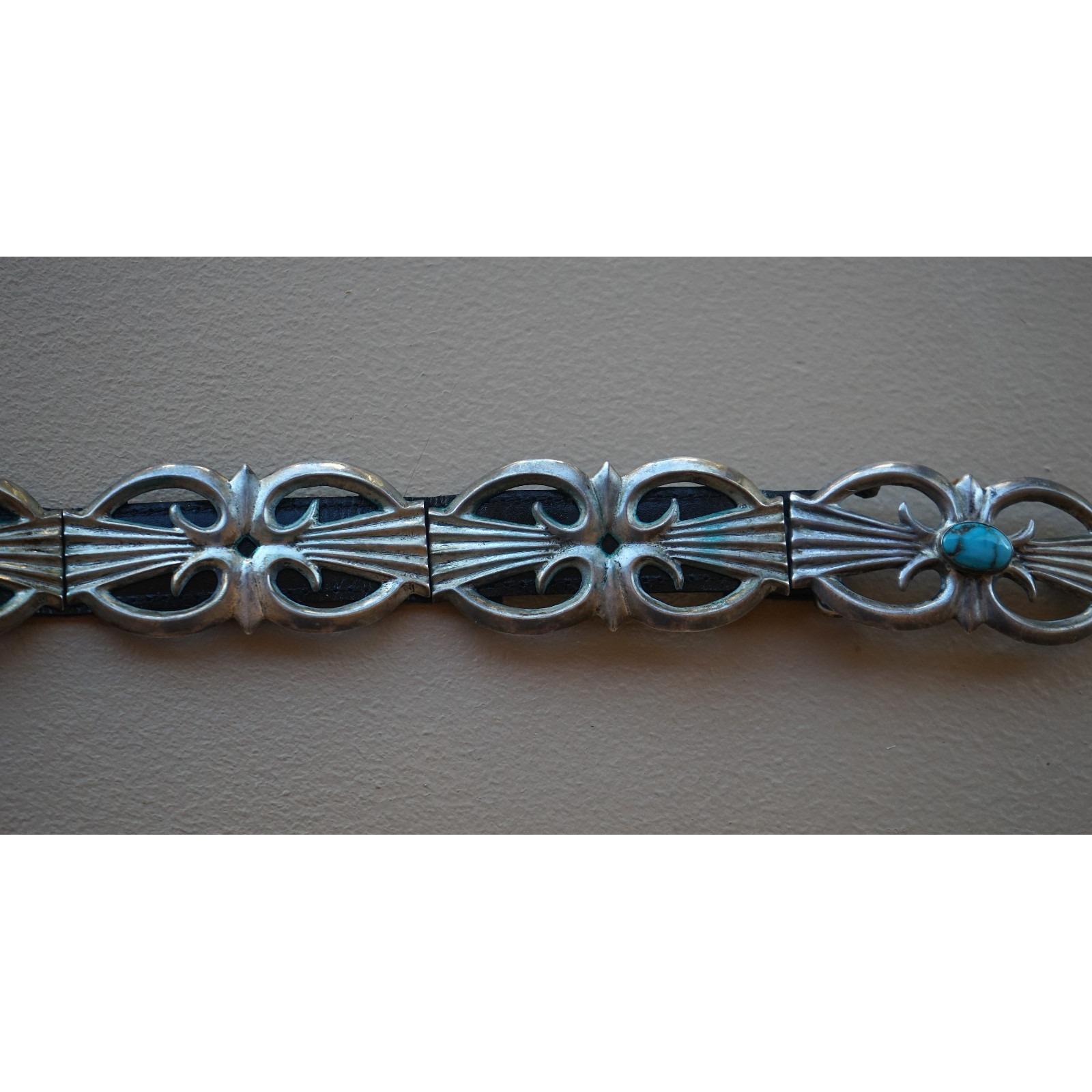 Vintage Navajo Sterling Silver Sand Cast Turquoise Concho  display picture 2