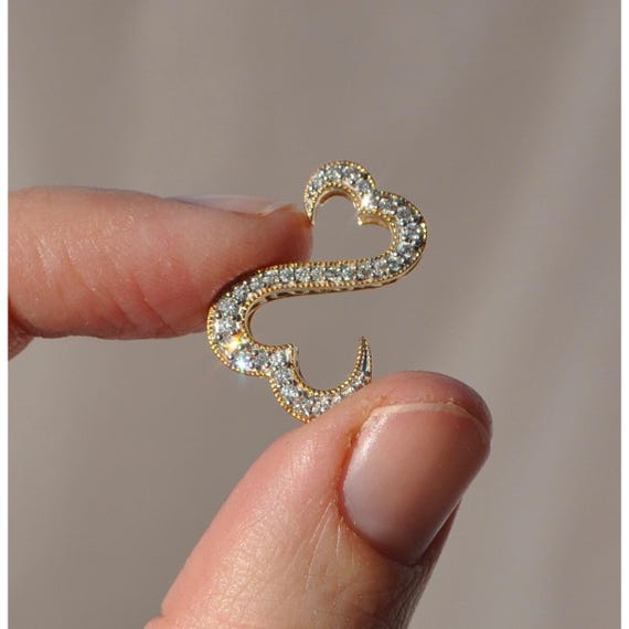 14k Solid Gold Two Interlocking Hearts Natural Hi… - image 1