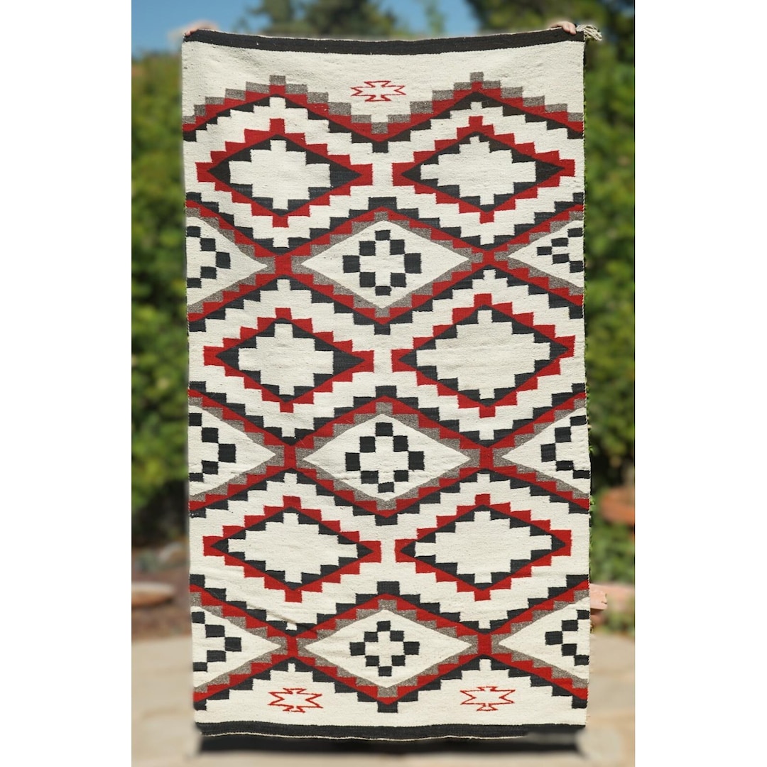 Vintage Navajo Native American Indian Red Mesa Rug - Ganado Tall Heavy ...