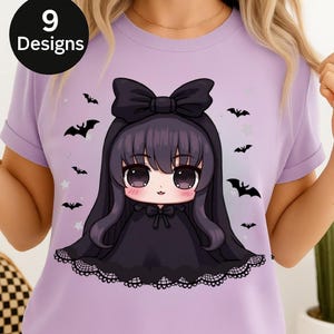 Gothic Chibi Coquette PNG Bundle: Dark Anime Girl Clipart (Digital Download