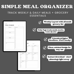 Invoegen maaltijdplanner | Digitale afdrukbare pdf | Sjabloon voor wekelijkse maaltijdplanning | Gezonde, georganiseerde keuken