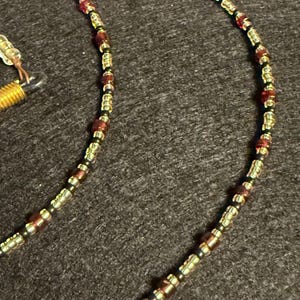 Beautiful Garnet and Glass beaded Eye Glass Chain - 32 inches. Tiny high-end glass seed beads by Miyuki and genuine garnet beads.