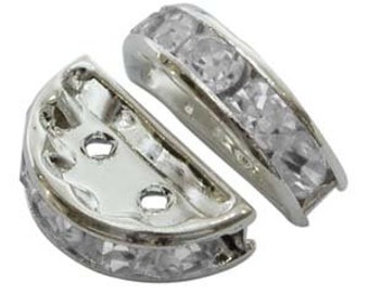 Swarovski rhinestone 2-hole Metal Spacers Or Connectors - Silver Qty 4