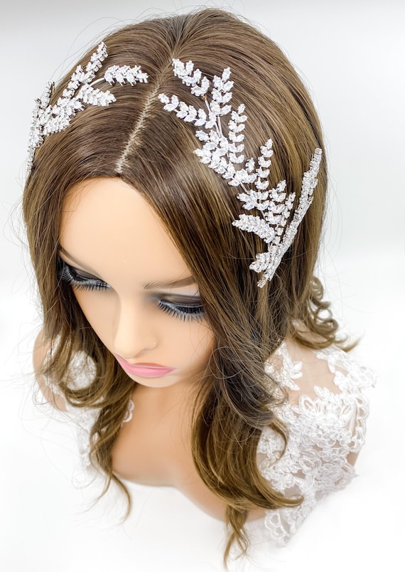 Crystal Leaf Bridal Headband with Sparkling Rhinestones Jaciya Silver Rhinestone Headband For Wedding - Sparkling  main image 4