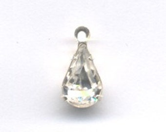 Swarovski Sterling Silver Plate Crystal Pear Drop With Loop 10x6 mm  - Quantity 2