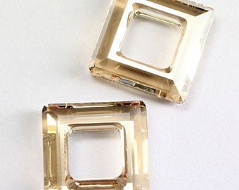 4439 Swarovski Crystal 14mm Square Ring Pendant - Golden Shadow Qty 2