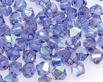 6 mm Swarovski Tanzanite AB XILION cut  bicone crystal - Quantity 10