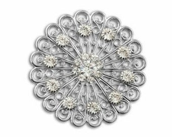 Swarovski 62010 38mm Rhodium - plated Filigree Round Crystal - Quantity 2