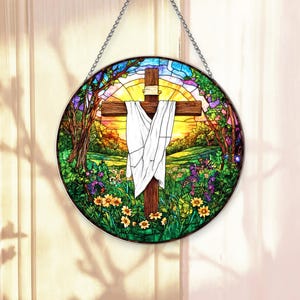 Stained Glass Jesus Cross Suncatcher: Christian Window Decor, Religious Gift