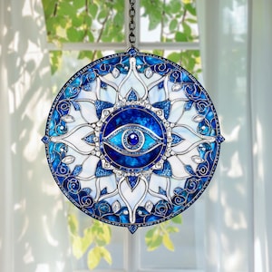 Evil Eye Stained Glass Suncatcher Evil Eye Window Decor Protection Charm Good Luck Charm Amulet Talisman House Protection Gift Home Decor