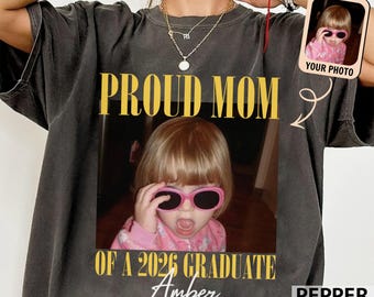Custom Photo Proud Mom of a 2026 Graduate Shirt, Personalized Senior 2026 Family Matching Tee, Vintage Bootleg Graduation Shirt
