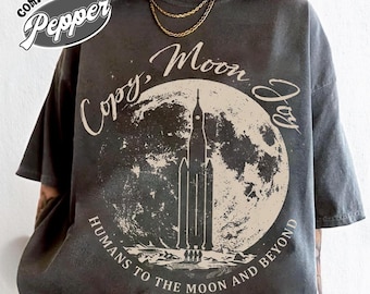 Kopie Mond Freude Zitat Shirt, Vintage Weltraumrakete Grafik T-Shirt, Retro Mond Mond T-Shirt, NASA Artemis inspiriertes Top, minimalistisches Weltraum Geschenk für Sie