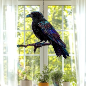 Black Raven ACRYLIC Suncatcher Gothic Crow Window Hanging Halloween Gift Spooky Home Decor Raven Crow Gift For Her Halloween Decor Gift