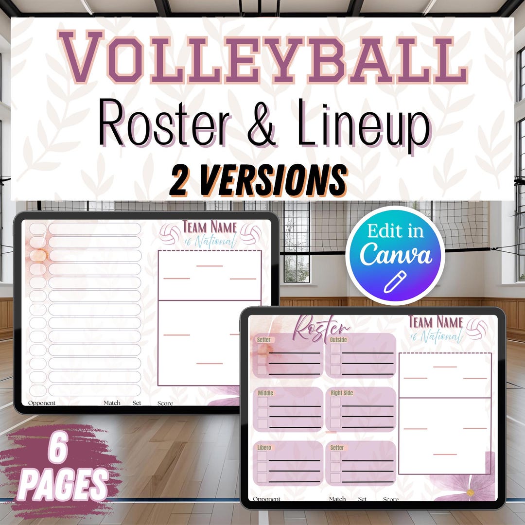 Fillable, Editable & Printable Volleyball Roster and Lineup, Game Day ...
