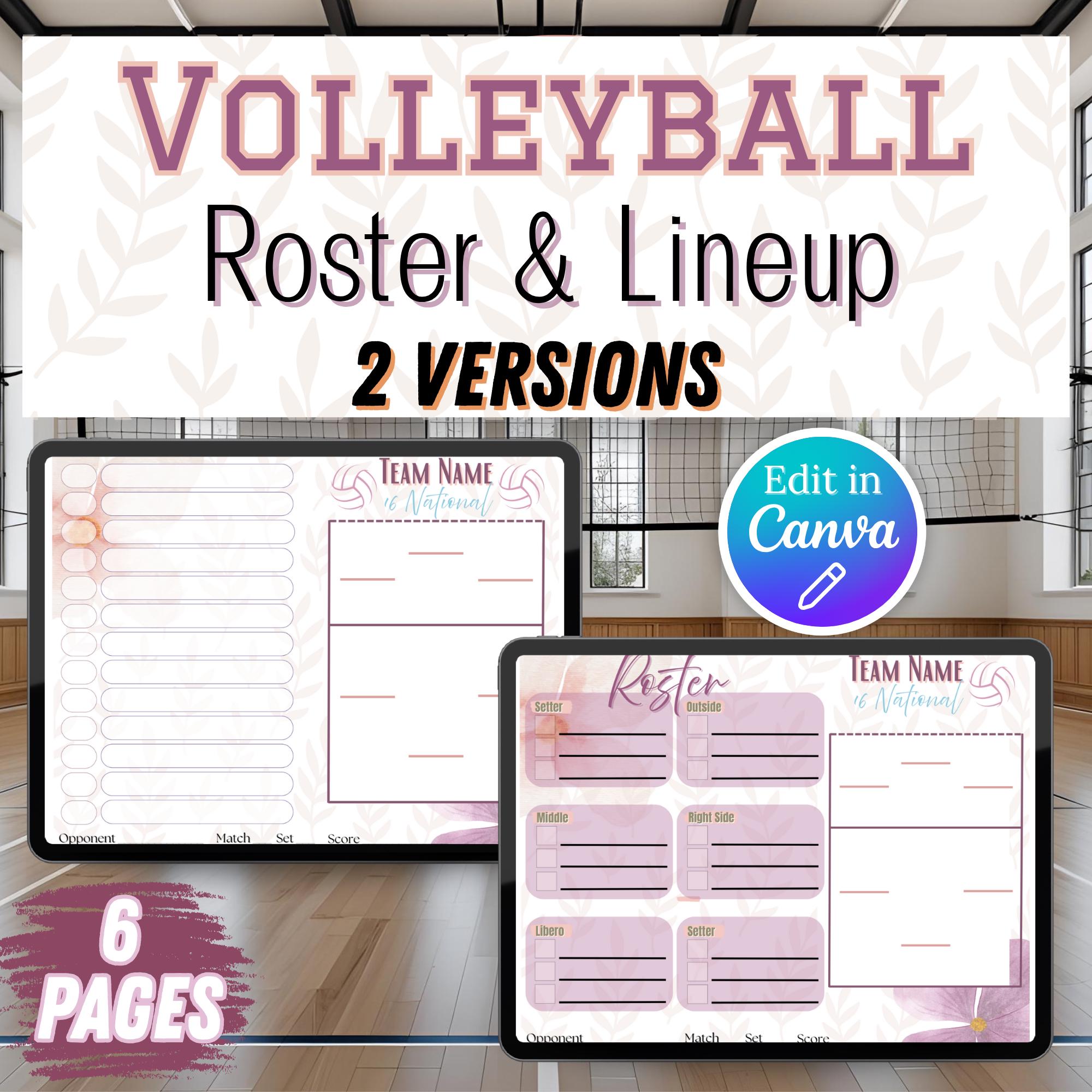 Volleyball Roster Image Layout Fillable, Editable & Printable Volleyball Roster and Lineup, Game Day ...