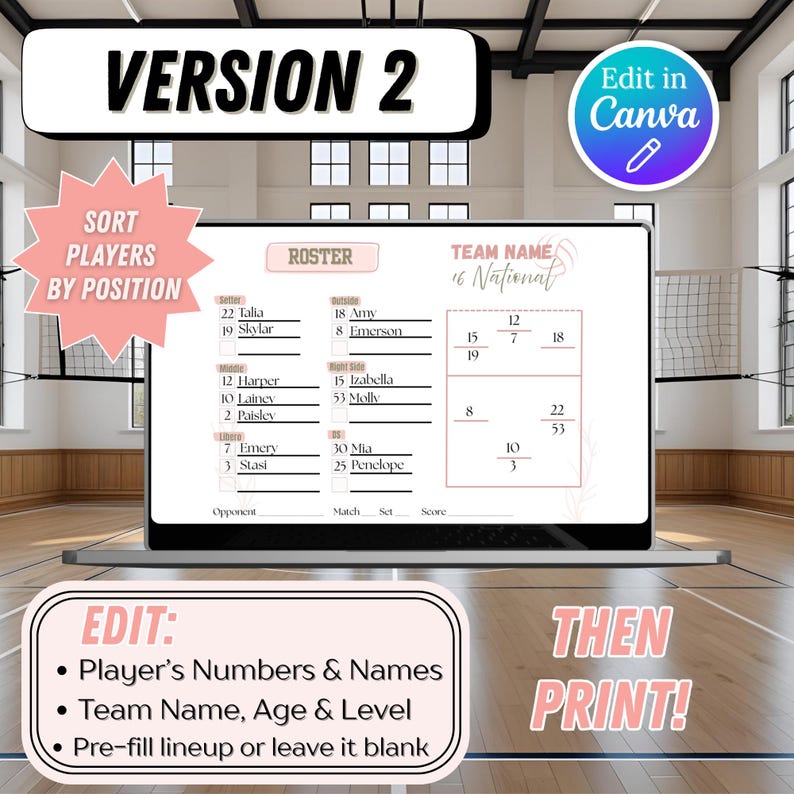 Volleyball Number Roster Fillable, Editable & Printable Volleyball Roster and Lineup, Game Day ...