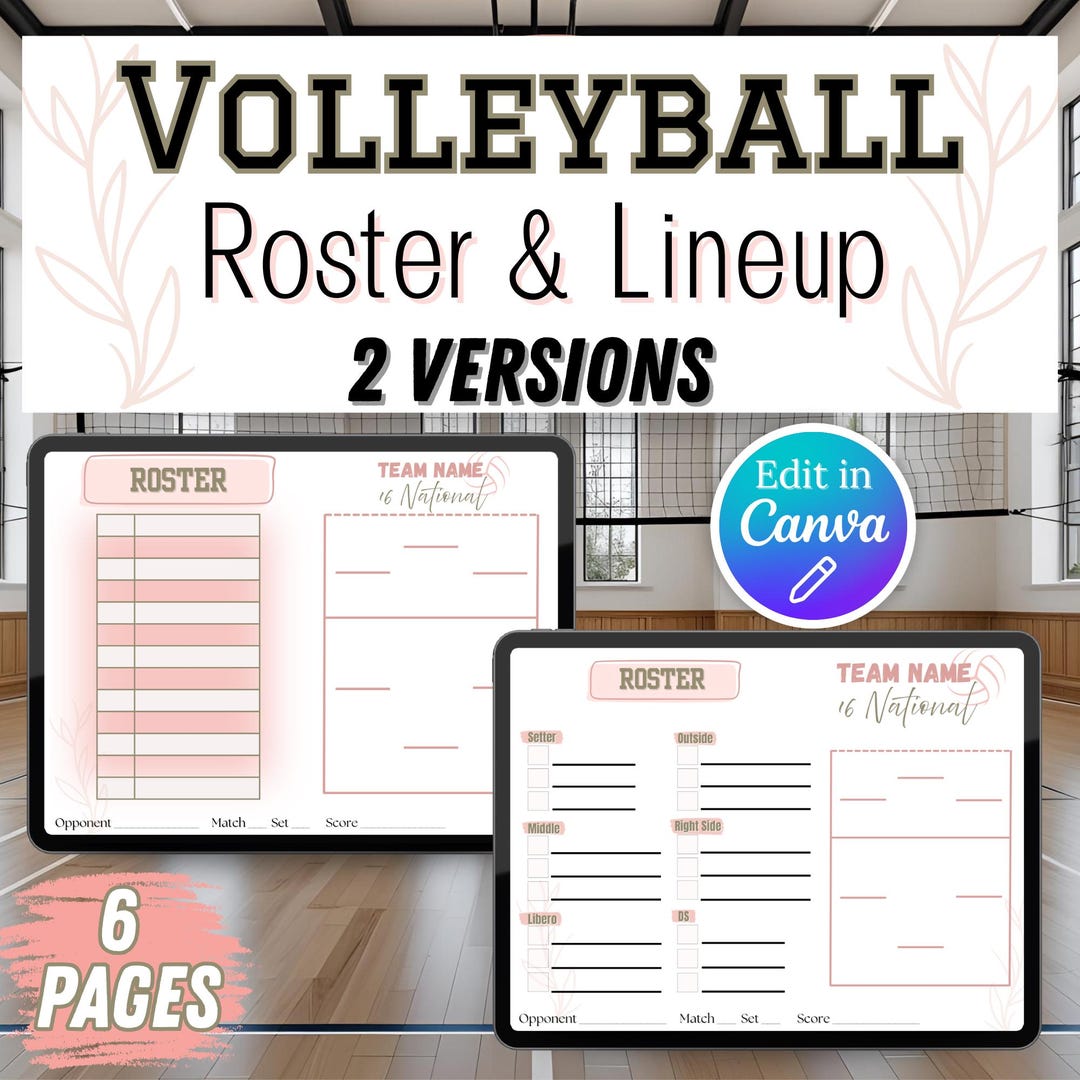 Fillable, Editable & Printable Volleyball Roster and Lineup, Game Day ...
