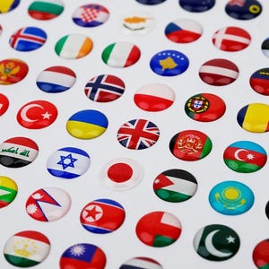 World Map Flag Pins Set - Travel Tracker Push Pins for Wooden Maps