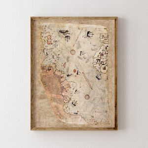 Art mural carte Piri Reis, carte nautique ottomane vintage, art mural carte antique vintage, carte historique, décoration de voyage sur le Vieux Monde pour la maison et le bureau
