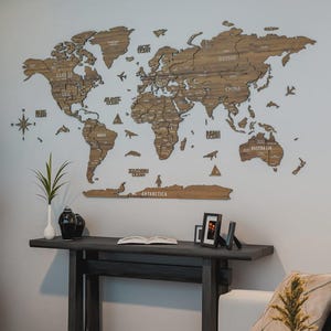 3D Holz Weltkarte, Weltkarte, Wandkunst, Holz Weltkarte, Wanddekoration für Haus & Büro, Geburtstagsgeschenk, 3D Push Pin Reisekarte