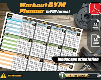 Gym Workout Planner, A4 A3 Printable PDF, Fitness Tracker
