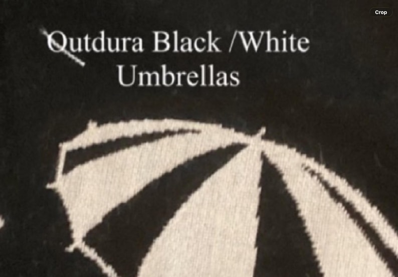 May include: A black and white graphic print featuring a stylized umbrella design. The text Qutdura Black /White Umbrellas is printed in white lettering above the umbrella illustration, which displays alternating black and white panels.