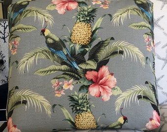 Tropical Print Pillow Cover – Optional Piping, Zippered Closure